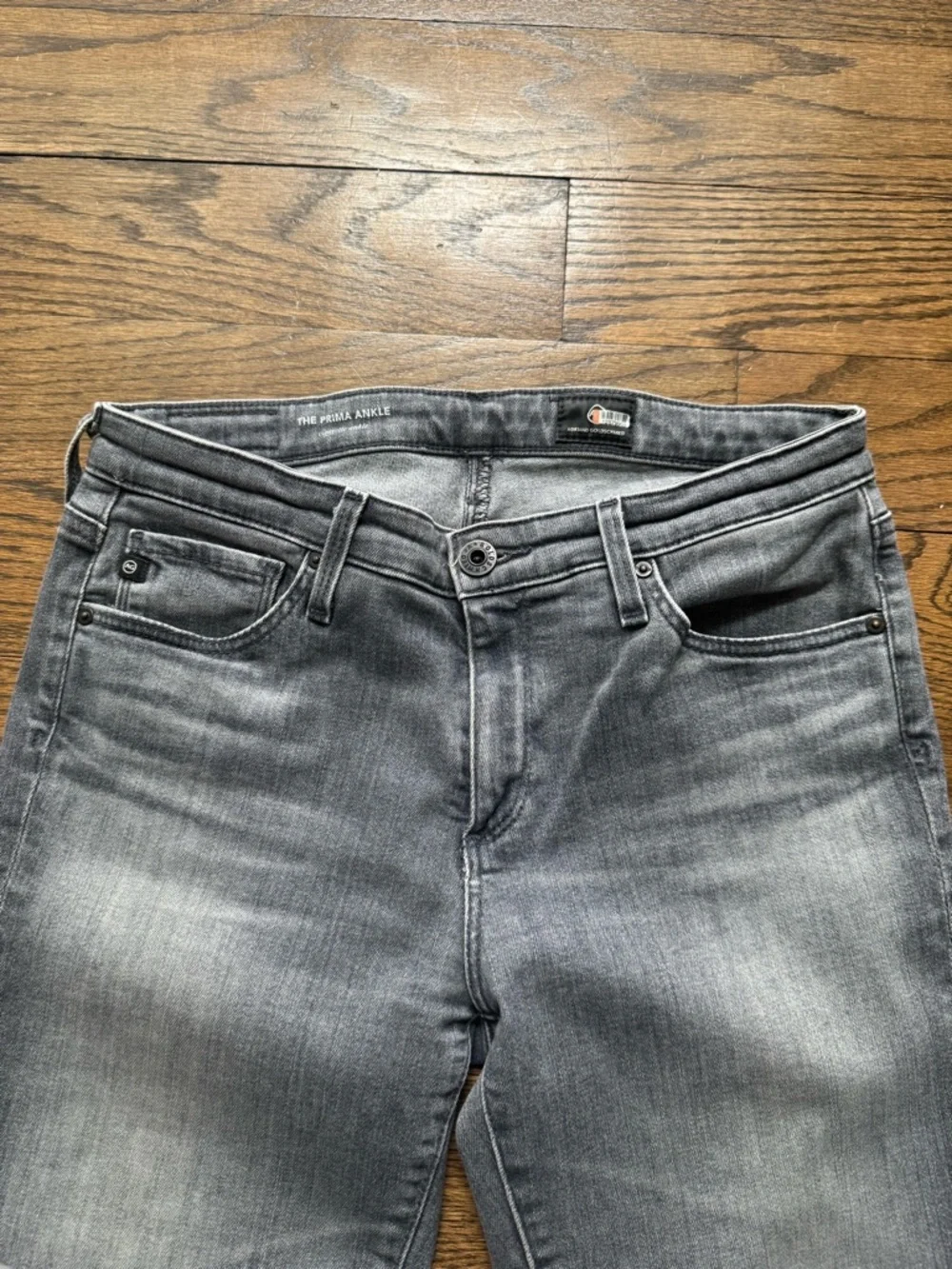 AG Adriano Goldschmied Prima Ankle Jeans Blue Gray Distressed Raw Hem Size 28R
